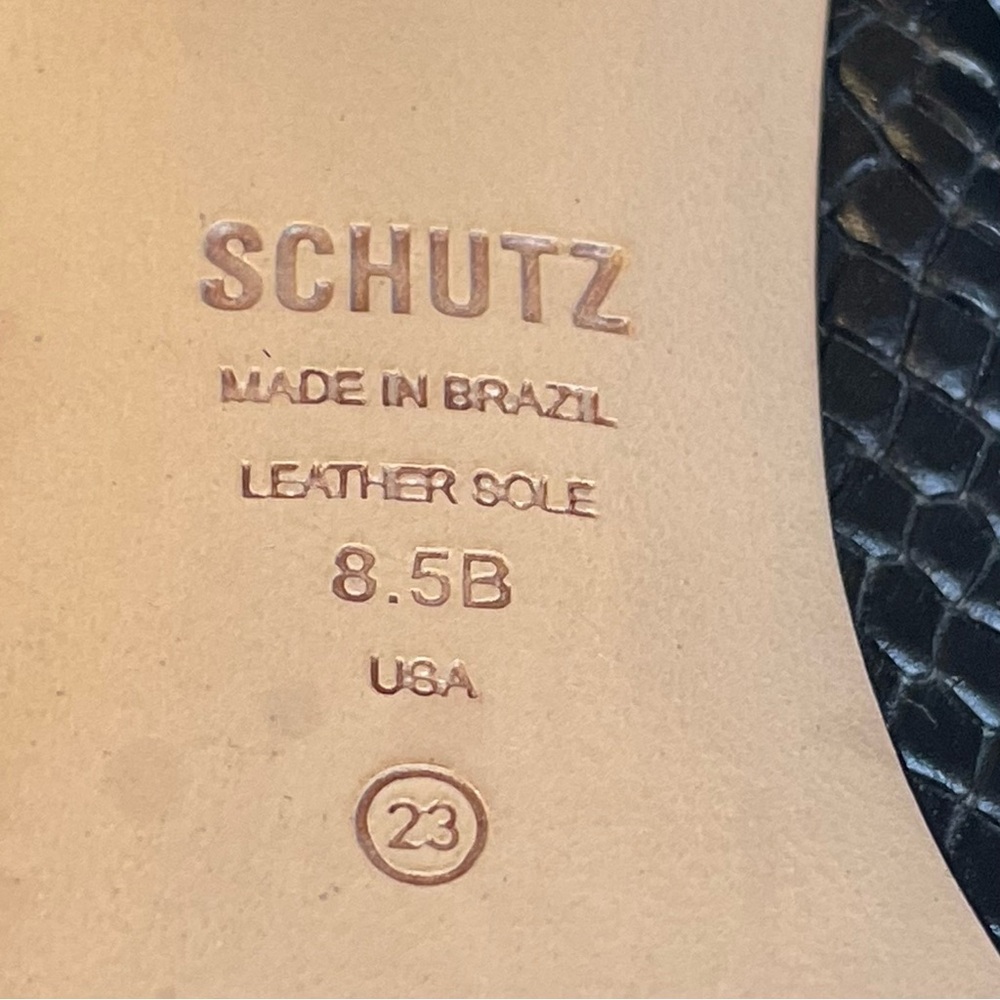 SCHUTZ Maryana Wide Croc Black Textured Heels Boots Size 8.5 - Picture 8 of 9